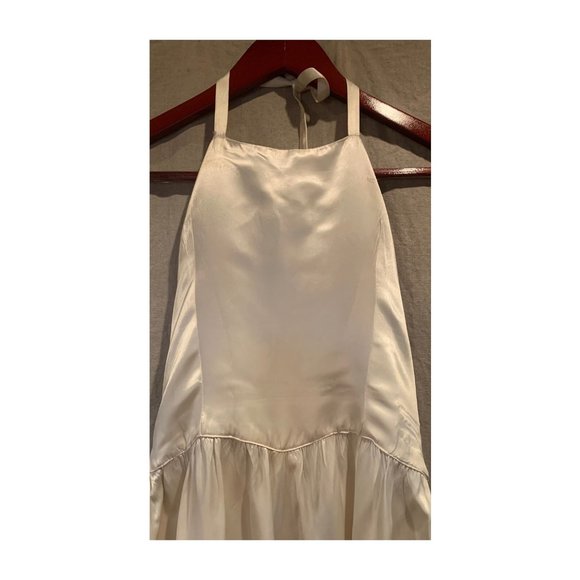 Silk 1940s Vintage Satin Ivory XS Small Halterneck Low-Back Fit Flare Maxi Dress - Picture 4 of 10